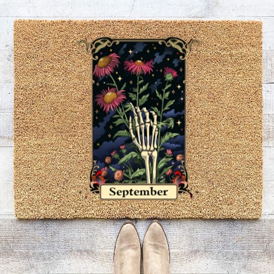 September Gothic Tarot Card - Aster Flower & Skele Coir Doormats