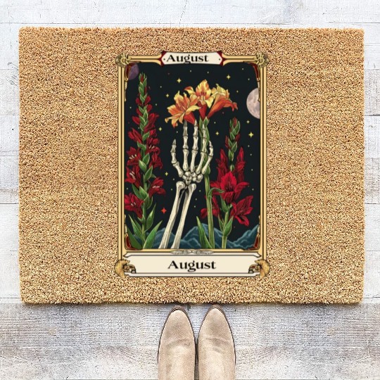 August Gothic Tarot Card - Gladiolus Flower & Skel Coir Doormats