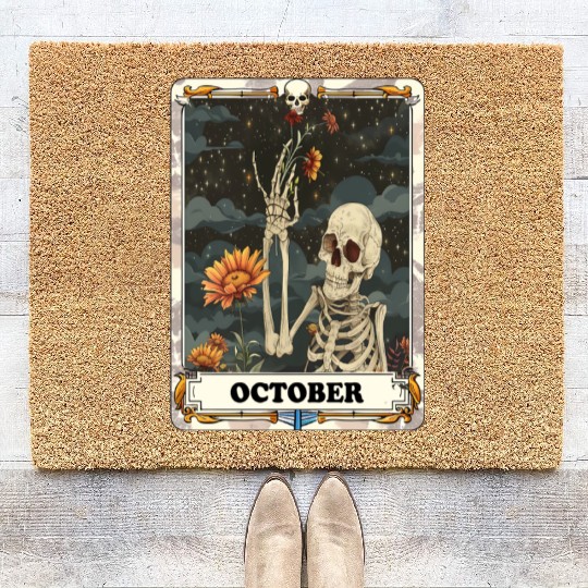 October Gothic Tarot Card - Marigold Flower & Skel Coir Doormats