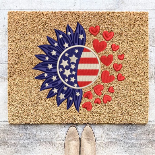 American Sunflower Hearts Embrodery Effect Coir Doormats