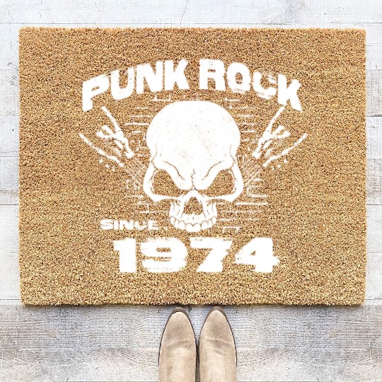 Punk Rock Since 1974 - Skull Rock Hands 50th Coir Doormats