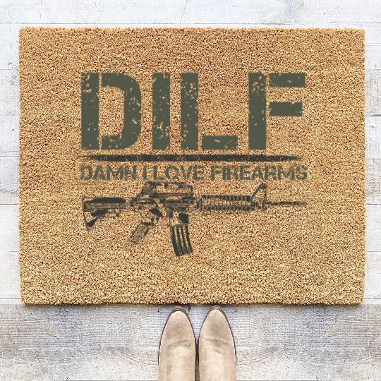 Gun American Flag DILF - Damn I Love Firearms Coir Doormats