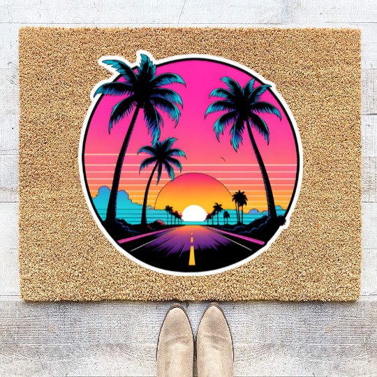 Beach road sunset driving on a lonely road. Coir Doormats