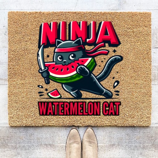Ninja Cat Watermelon Swordplay Coir Doormats