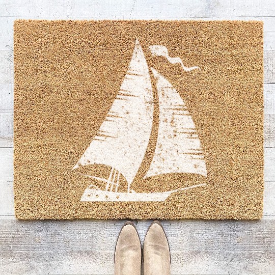 Minimalist Sailing Boat Sea Yacht Silhouette Coir Doormats