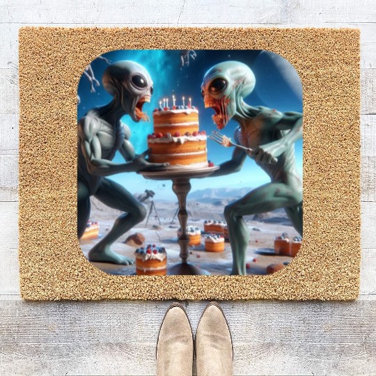 Alien cake fight Coir Doormats