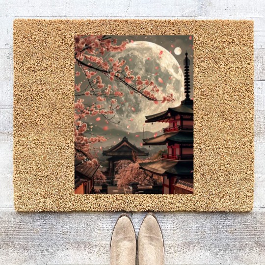 Full Moon in Tokyo Japan Sakura Coir Doormats