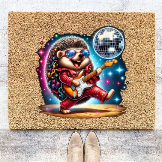 Disco Ball Guitar Hedgehog Coir Doormats