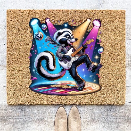 Disco Ball Guitar Skunk Coir Doormats