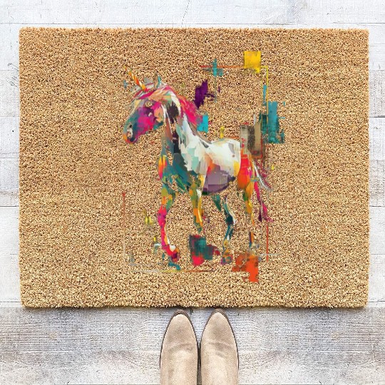 Unicorn Rainbow Animal Illustration Coir Doormats