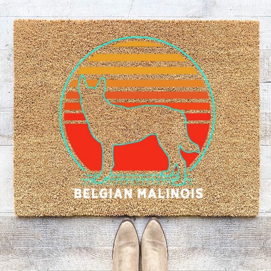 Retro 80s Dog Silhouette Belgian Malinois Coir Doormats