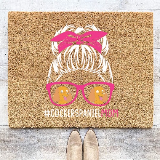 Cute Cocker Spaniel Mom Messy Bun Hair Dog Mom Coir Doormats