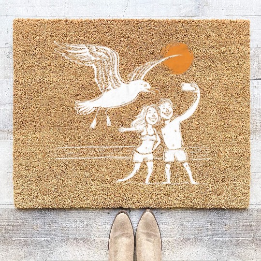 Seagull Surprise: The Ultimate Beach Photobomb Coir Doormats