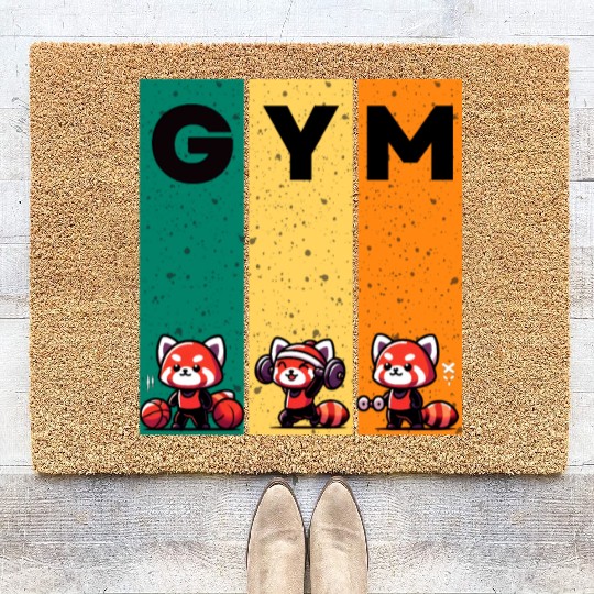 gym red panda funny workout Coir Doormats