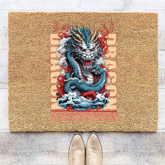 Japanese dragon on waves Coir Doormats
