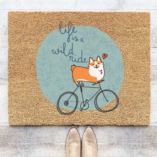 Corgi Biking Adventure or Life is a wild ride Coir Doormats