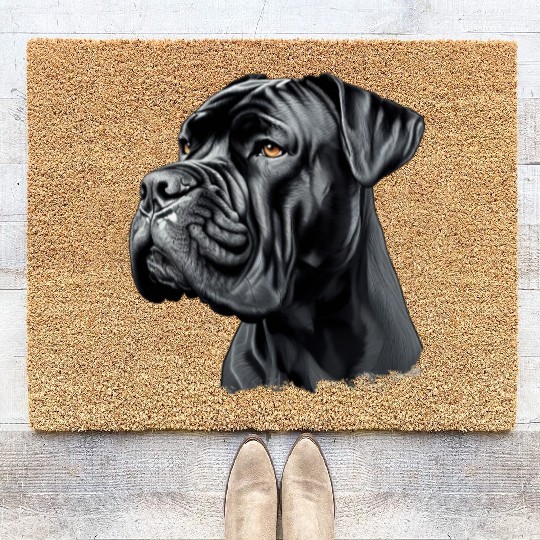 Black Cane Corso Dog Art Coir Doormats, Realistic Dog