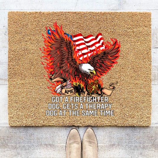 Gets a Firefighter Dog Therapy Dog Fire Department Coir Doormats