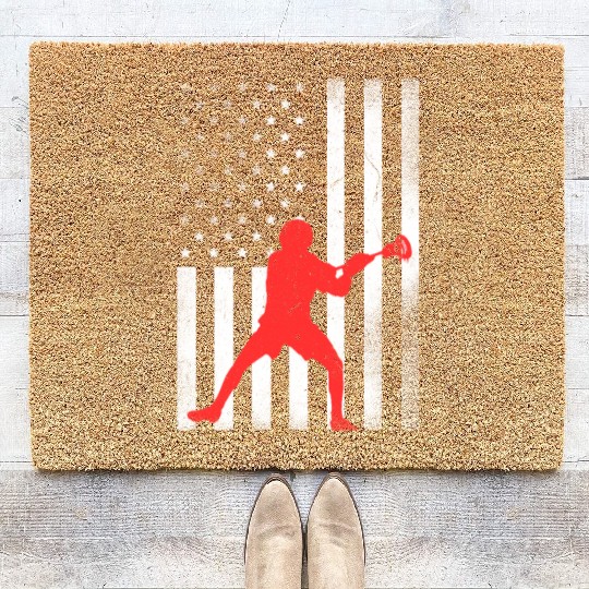 Lacrosse Vintage US Flag Proud Lacrosse Coir Doormats