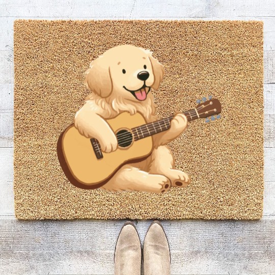 Golden Retriever playing guitar Coir Doormats