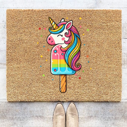 Colorful unicorn ice cream motif for summer Coir Doormats