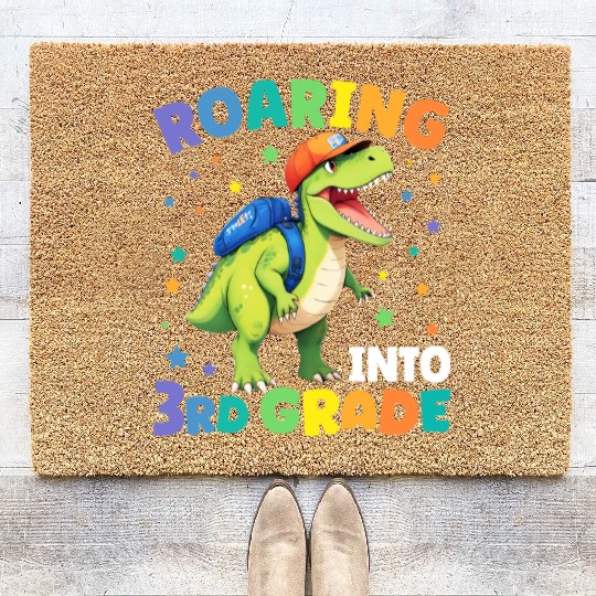 Roaring 3rd Grade Dinosaur T Rex Back To School Coir Doormats