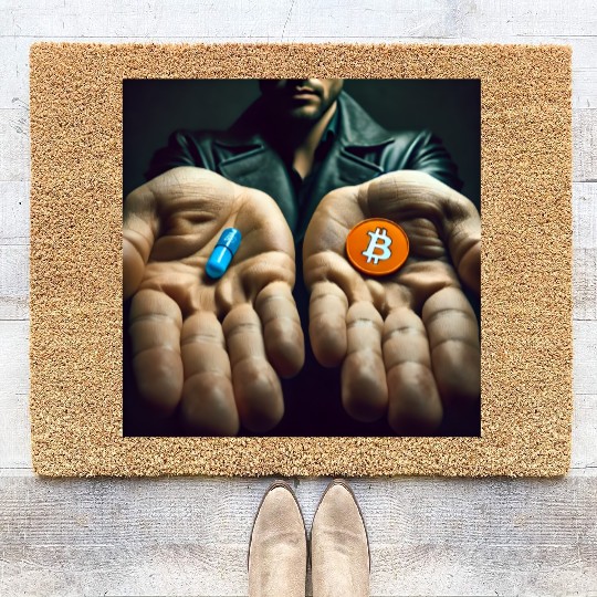 Bitcoin BTC Cryptocurrency Orange Pill Blue Pill Coir Doormats