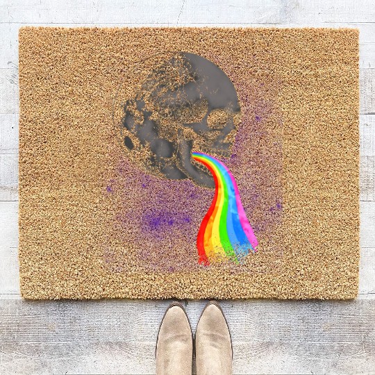Skull Design with Rainbow. Concert Festival Coir Doormats