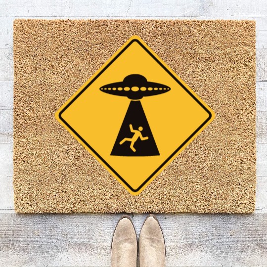 Alien Abduction Funny Road Sign Coir Doormats