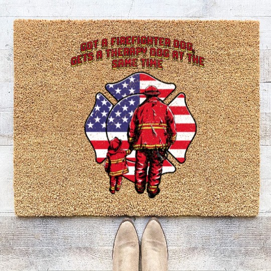 Gets a Firefighter Dog Therapy Dog Fire Department Coir Doormats