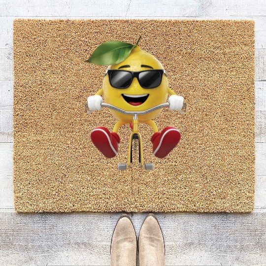 Lemon Cycling On Bike Realistic Coir Doormats