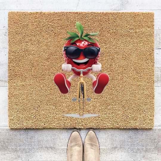 Strawberries Cycling On Bike Realistic Coir Doormats