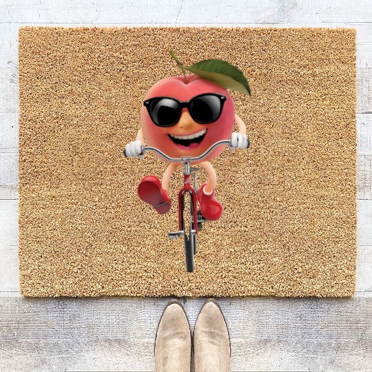 Peach Cycling On Bike Realistic Coir Doormats