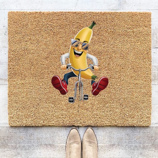 Banana Cycling On Bike Realistic Coir Doormats