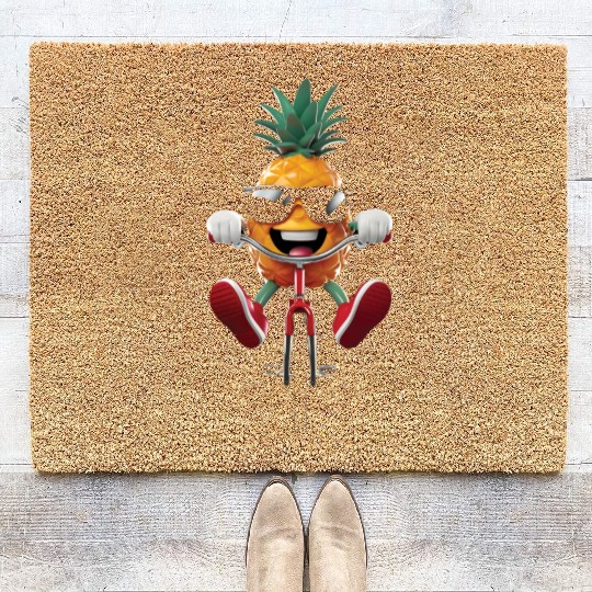 Pineapple Cycling On Bike Realistic Coir Doormats