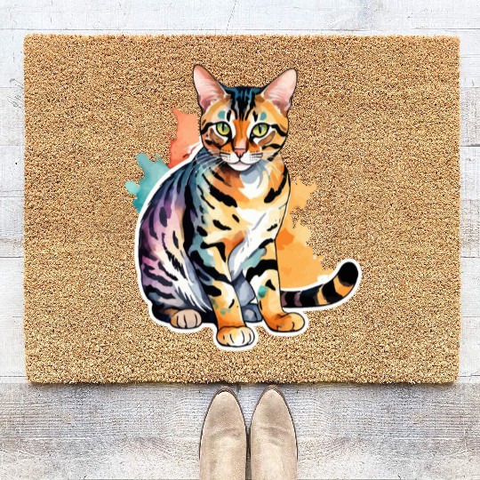 Leopard Cat Watercolor Coir Doormats
