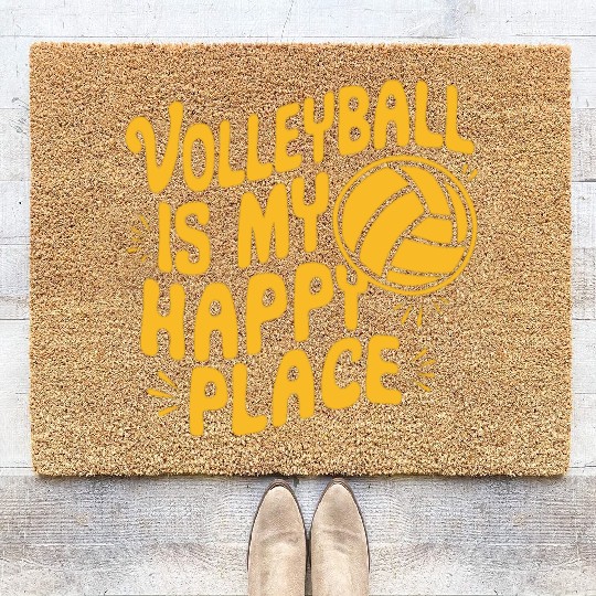 Volleyball Volleyballer Is My Happy Place Coir Doormats