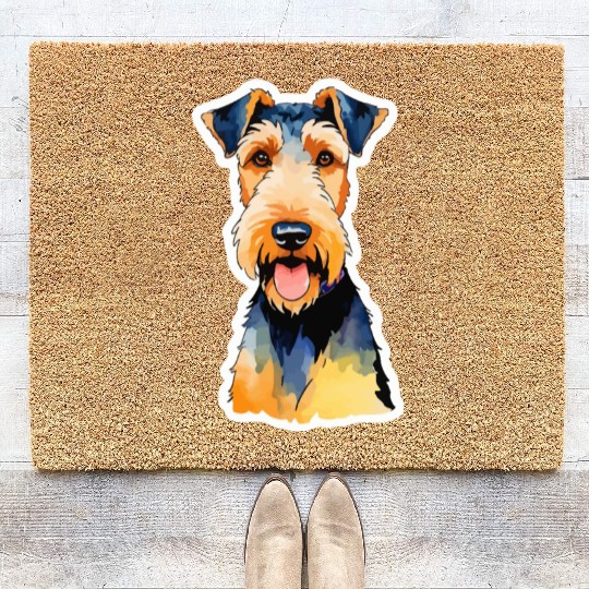 Airedale Terrier Watercolor Coir Doormats