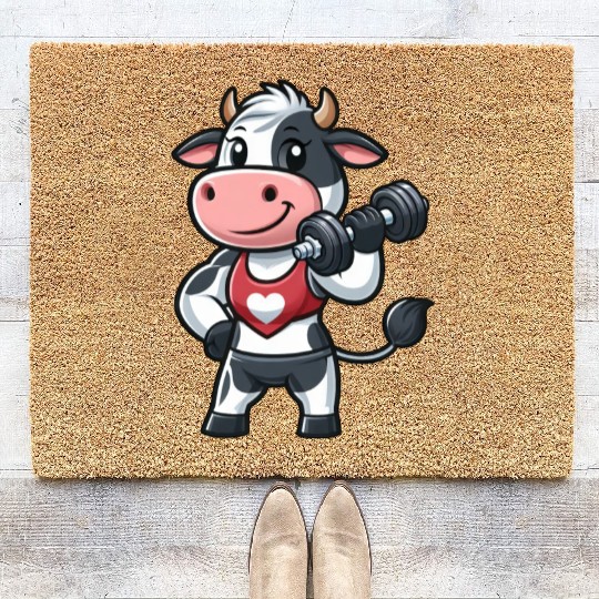 Cow fitness workout gym training bodybuilder Coir Doormats