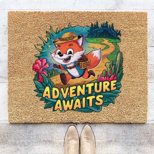 Adventure Awaits Fox Sticker – Playful Wilderness Coir Doormats