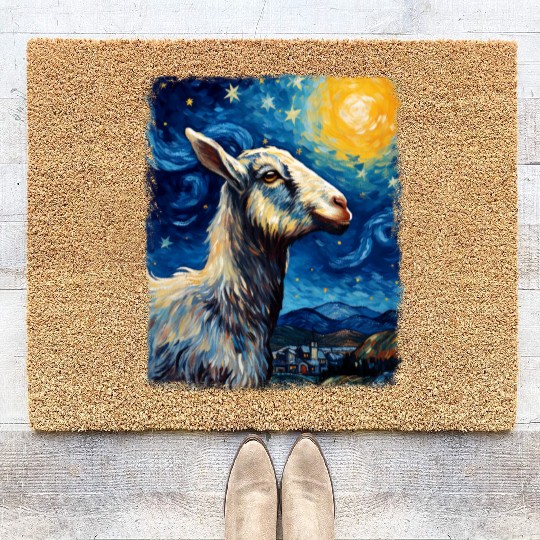 Goat Farm Animal Farmer Starry Night Painting Coir Doormats
