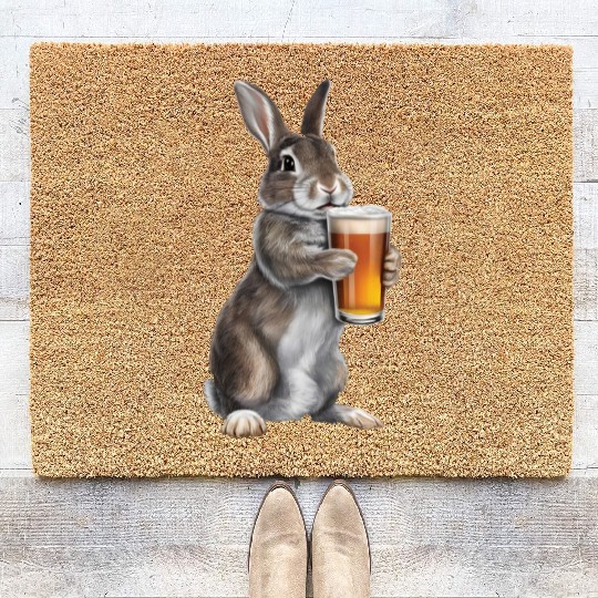 Rabbit Drinking Beer Realistic Coir Doormats
