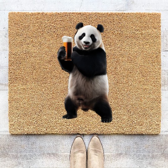 Panda Drinking Beer Realistic Coir Doormats