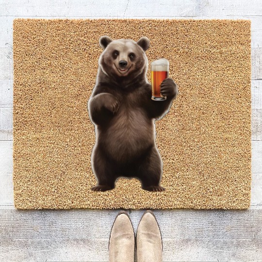 Bear Drinking Beer Realistic Coir Doormats