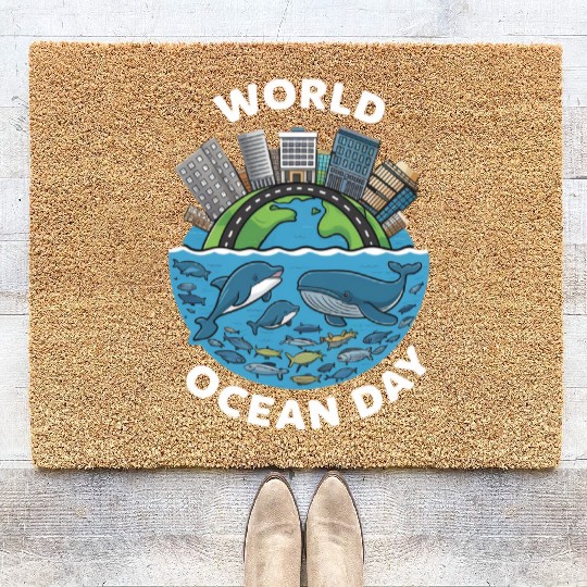world ocean day Coir Doormats