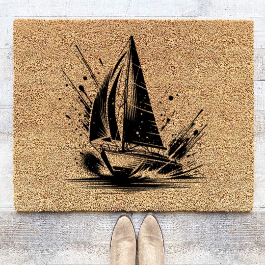 Fast-paced Sailing Boat With Splash Waves Coir Doormats