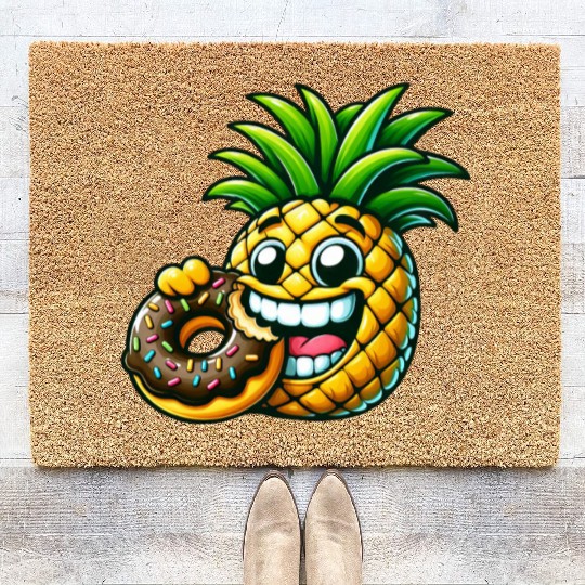Funny Pineapple Donut Cartoon Fruity Sweet Design Coir Doormats