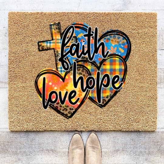 Faith Hope Love Hearts Cross Religion Coir Doormats