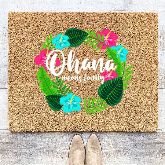 Ohana Means Family Hawaii Hibiscus Hawaiian Flower Coir Doormats