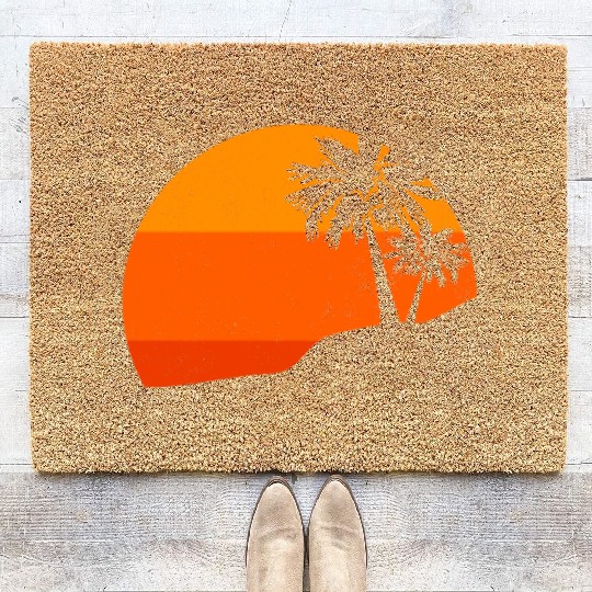 Sunset Palm Trees Retro Tropical Vibes Coir Doormats